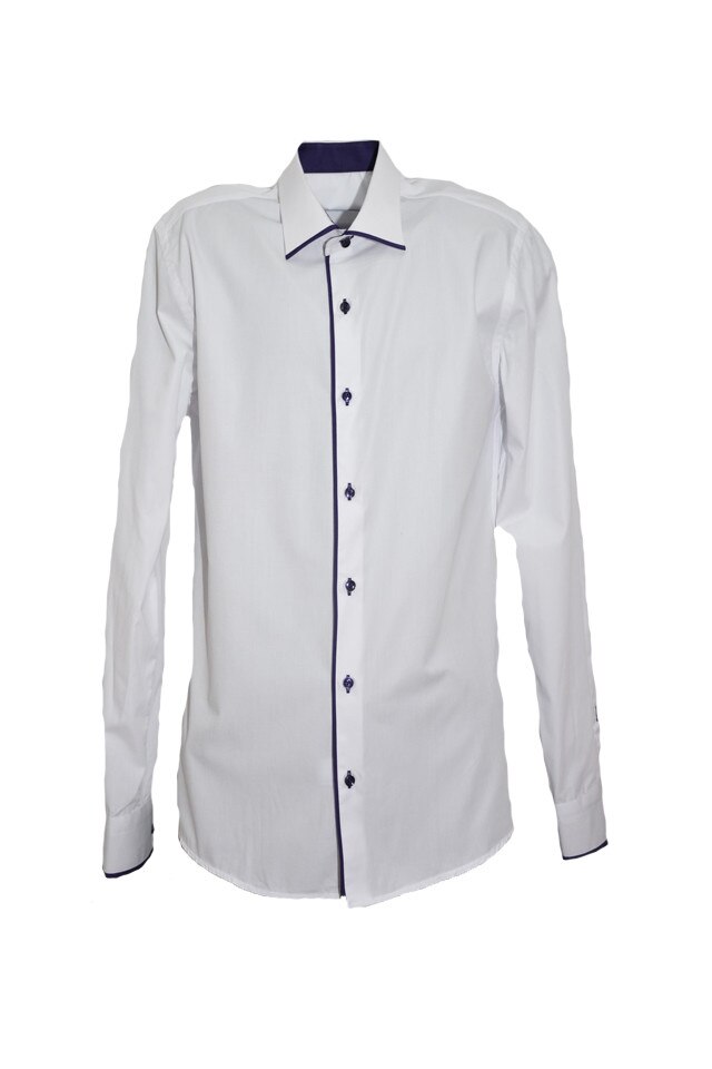 Camasa chic pentru barbati cu detalii fine, mov inchis,D&J Exclusive, Alb/Mov