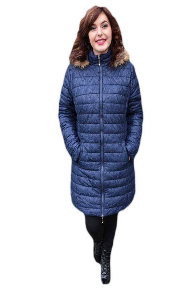 Jacheta din fas, cu dantela aplicata deasupra, D&J Exclusive, Bleumarin