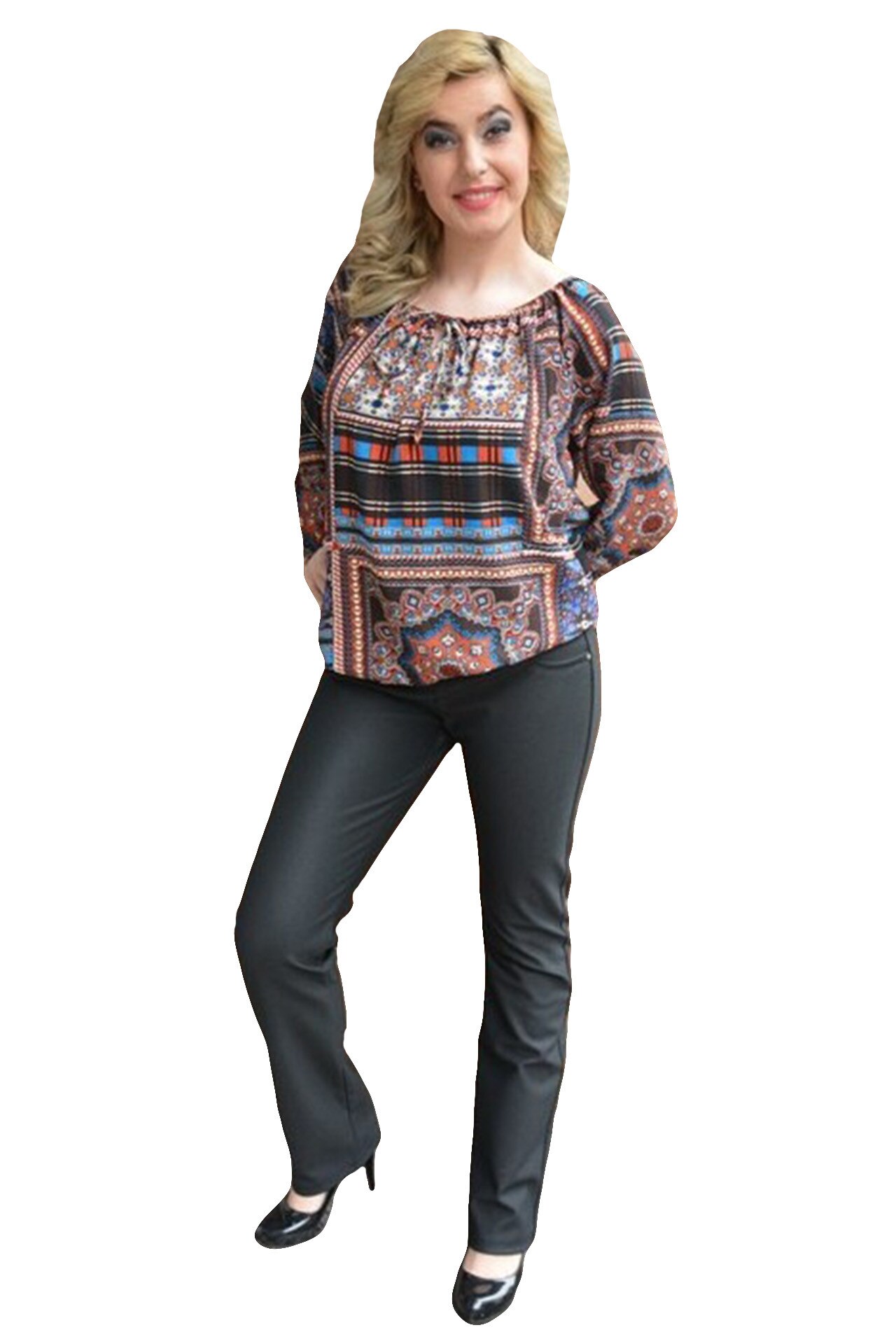 Pantaloni lungi cu buzunare in spate, masura mare,D&J Exclusive, Negru