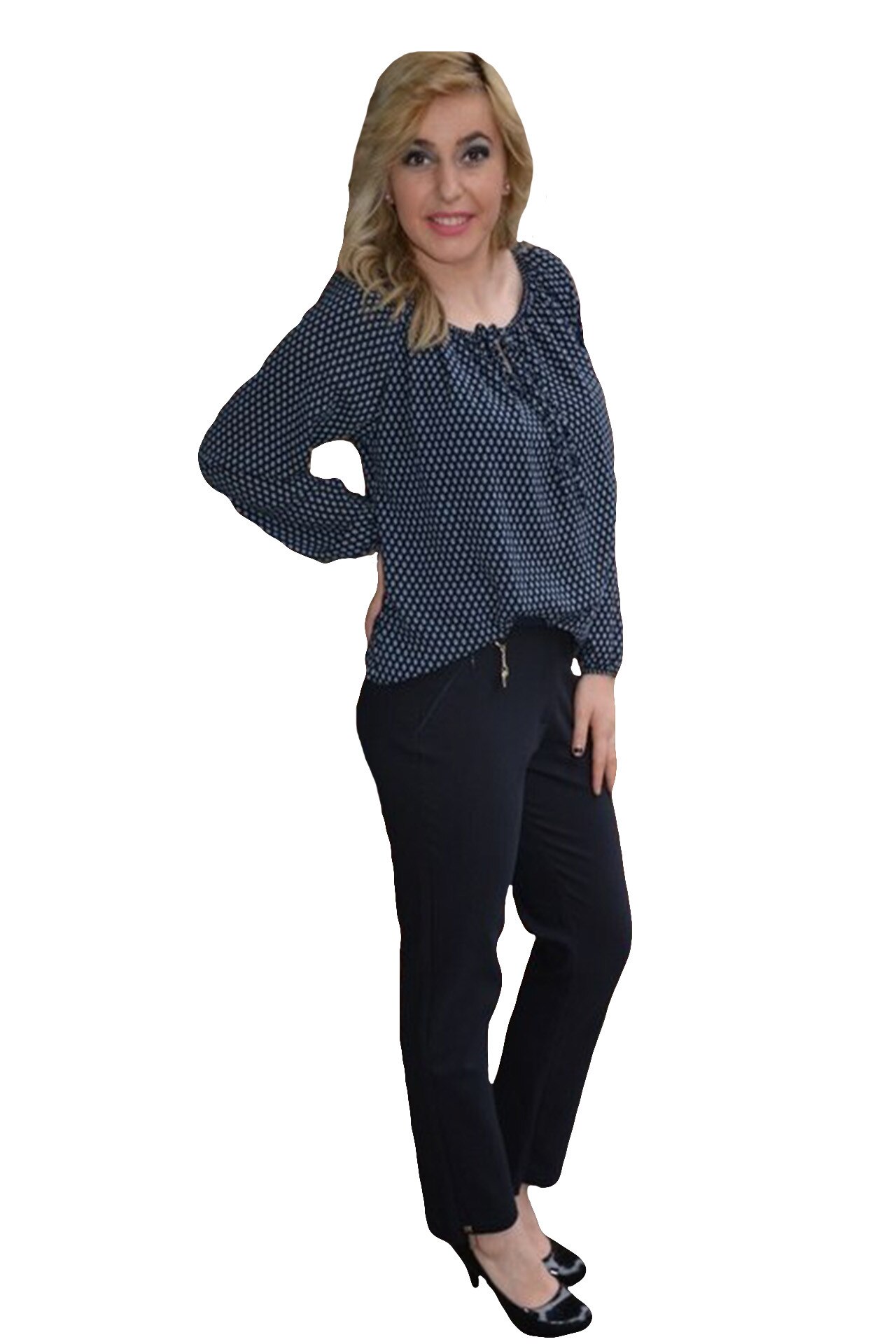 Pantaloni casual cu talie de inaltime medie,masura mare,D&J Exclusive, Albastru marin