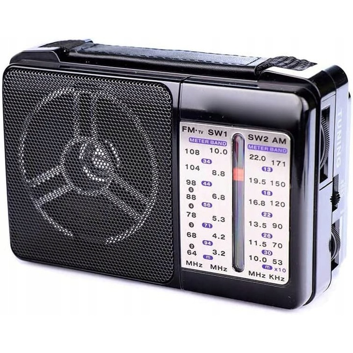 Radio cu 4 benzi, FM, AM, SW1, SW2, alimentare 220V si baterii, model R-AH-221AC