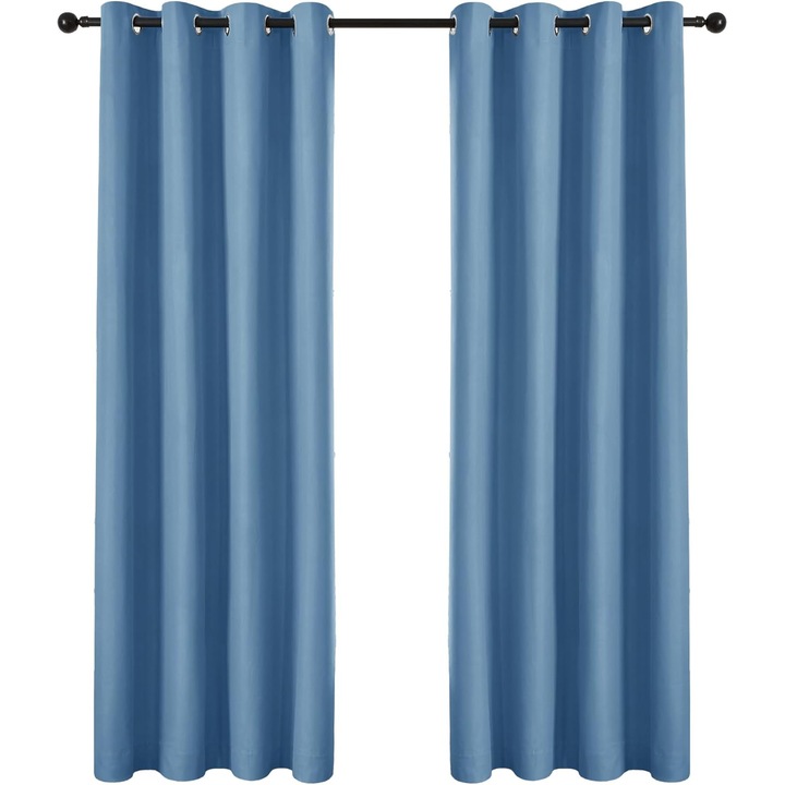 Set 2 perdele Deconovo, 140 x 245 cm, opace, cu inele, culoare albastru