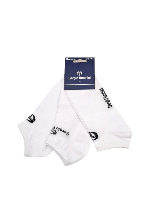 Férfi rövid zokni, Sergio Tacchini, 3 darabos szett, Pamut, Hímzett logó fehér 39-42 EU