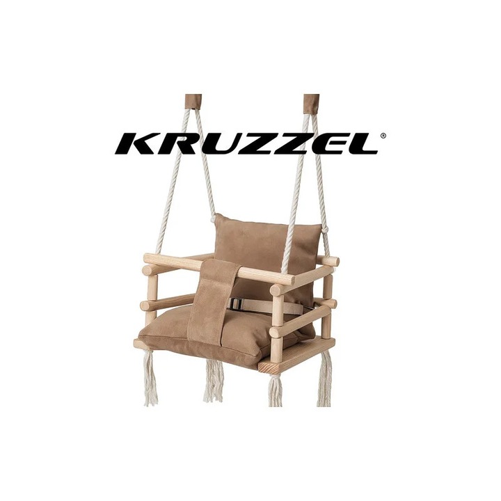 Детска люлка, кадифена тапицерия, предпазен колан, максимум 25 кг, 160x34x34 см, борово дърво