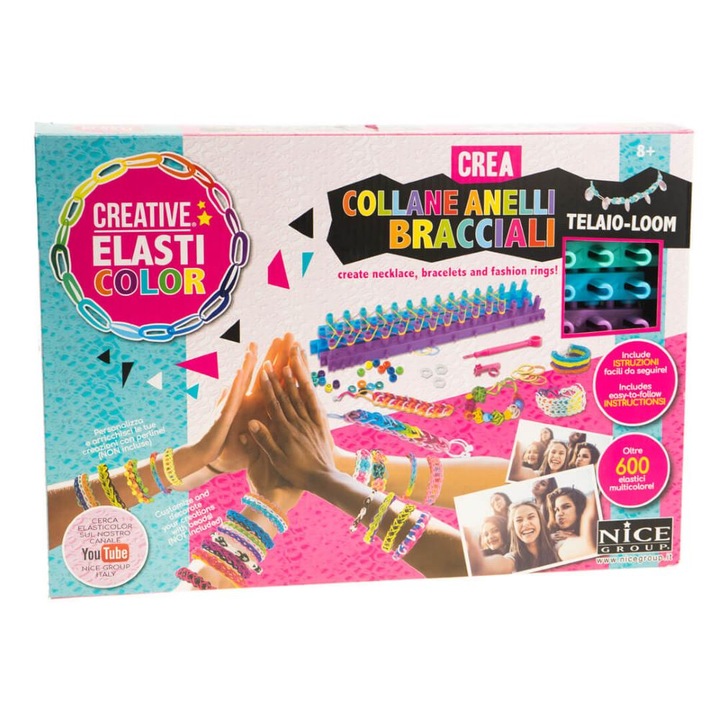 Set creativ cu elastice colorate pentru bratari, Elasticolor
