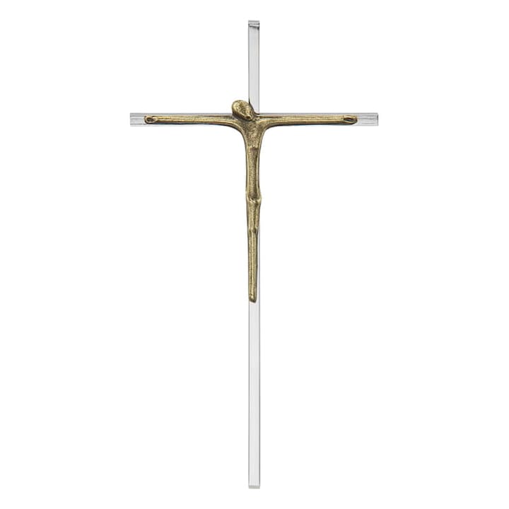 Crucifix suspendat, MORELI, 20,5 cm, argintiu, din bronz cu acoperire nichelata