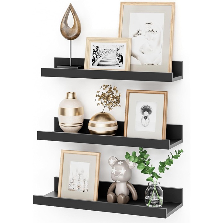 Set 3 rafturi pentru perete, MWAOWM, MDF, 40cm, negru