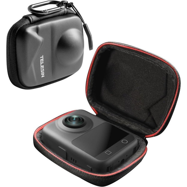 TELESIN hordtáska, poliuretán, kompatibilis a DJI Osmo 360-nal, víz- és ütésálló, kis méretű, kézi szíjjal és karabinerrel