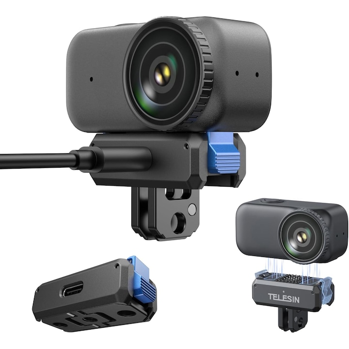 Adaptor magnetic de incarcare rapida Telesin, Type-C, design pliabil, compatibil cu DJI Osmo Nano/Action 6