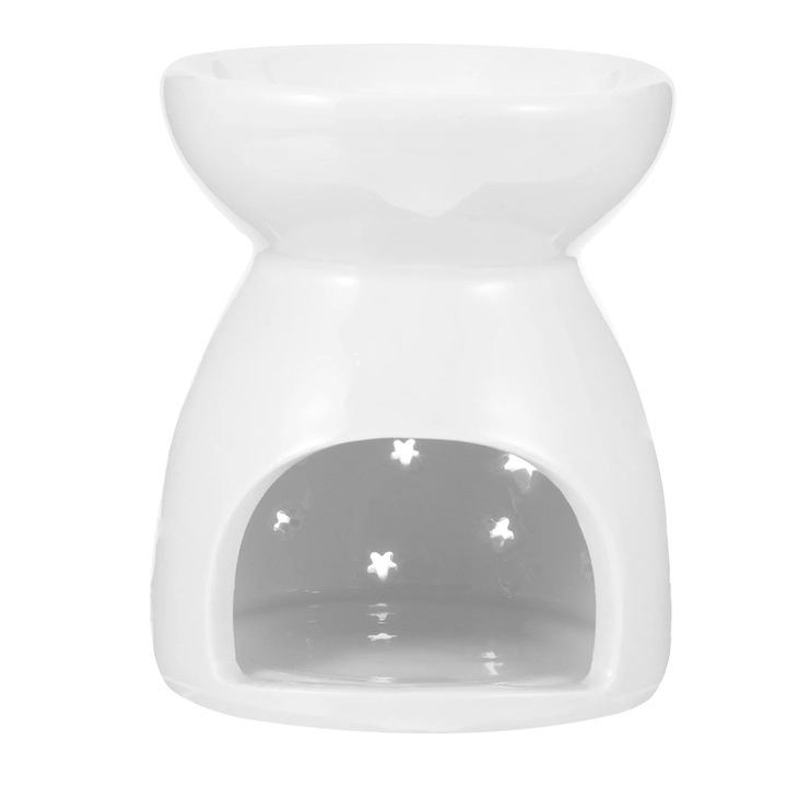 Arzator ceramic pentru uleiuri esentiale/difuzor pentru lumanari tealight, multifunctional pentru topire ceara, capacitate mare, alb, 1 buc