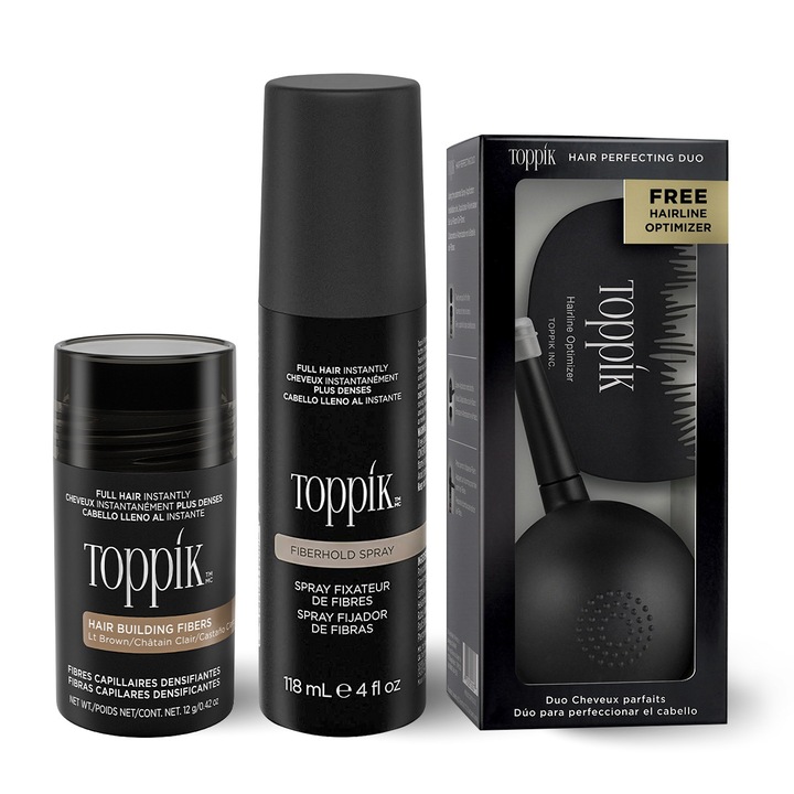 Set complet Toppik Fibre pentru par, Saten deschis, include pudra, fixativ, aplicator spray, hairliner