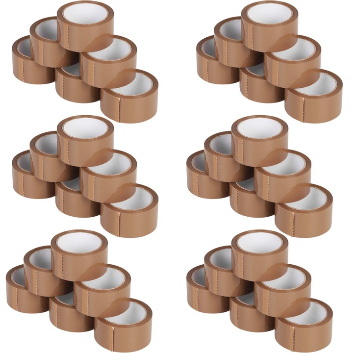 Set 36 Role Banda Adeziva, Low Noise, 5cm x 66 m, Ambalare Colete/Pachete, Maro