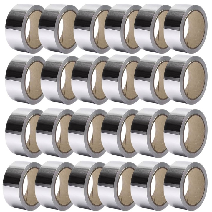 Set 24 Role Banda Adeziva de Aluminiu 50mmx50m, Rezistent la UV, Argintiu