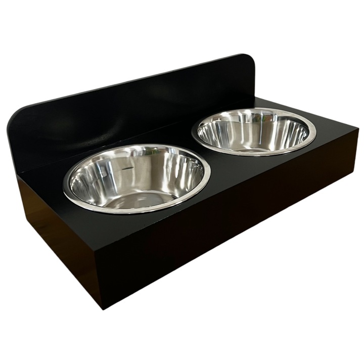 Suport din lemn cu 2 boluri pentru caini, PEEWIT, 49,5x25x18cm, multicolor, capacitate 1,8l