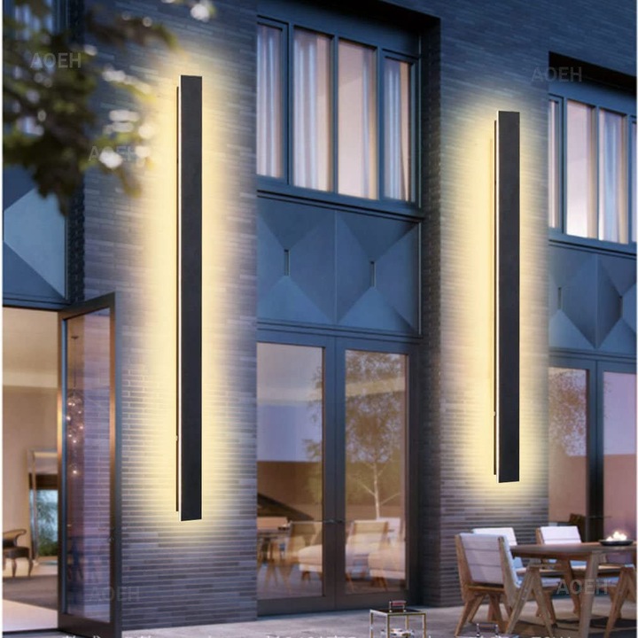 Long Wall Light Villa Black Waterproof IP65 Aluminum Acrylic Outdoor LED for Gardens, Terraces, Bedrooms, Living Rooms Indoor Wall Light, 115cm/40w, Warm Light