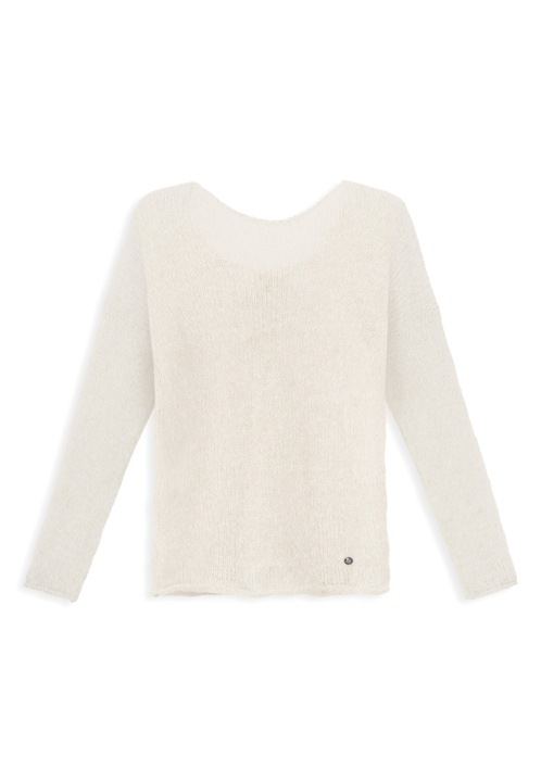 Pulover dama You by Tokarska Flora, alb/auriu, lana alpaca