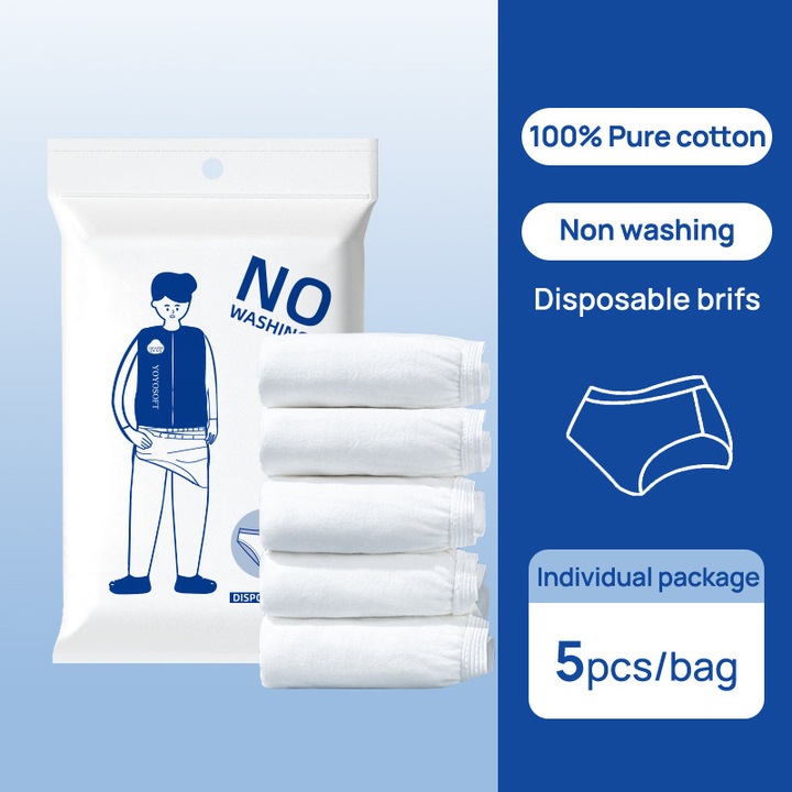 Chiloti de unica folosinta pentru barbati, bumbac, 5 perechi, talie elastica, respirabili, fara spalare necesara