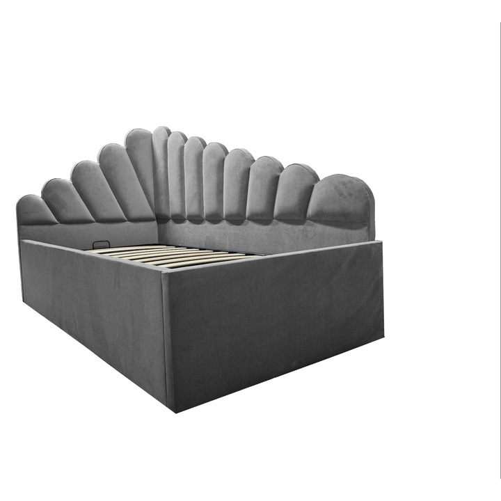 Pat Hera - Dreapta tapitat 120x200cm cu somiera rabatabila si spatiu de depozitare gri inchis