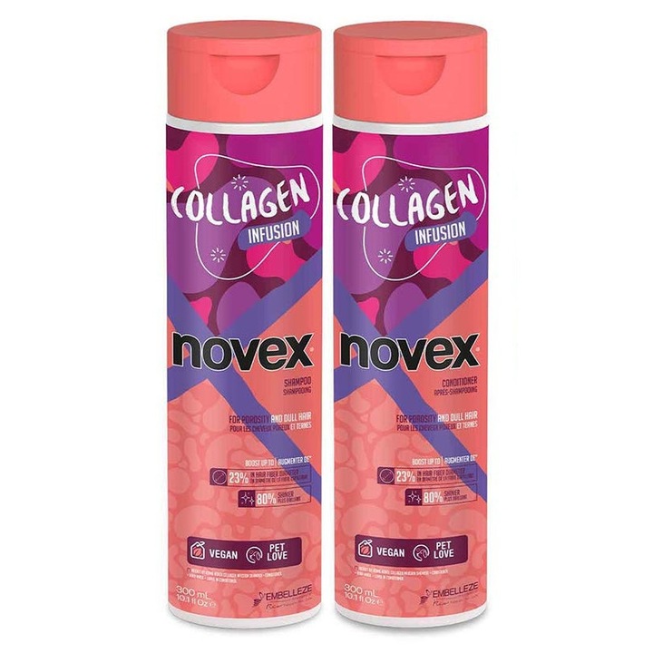 Set Novex Collagen, Șampon fortifiant cu colagen 300 ml, Balsam pentru întărirea părului cu colagen 300 ml, multicolor