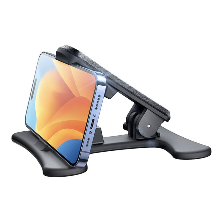 Suport auto pentru telefon, montare pe bordul masinii, diagonala telefon 4-7", plastic, Negru