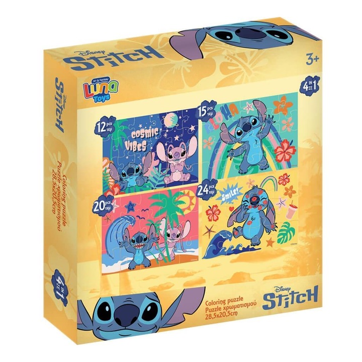 Puzzle 4 az 1-ben Stitch, 12, 15, 20, 24 darab, 28x6x27,5cm