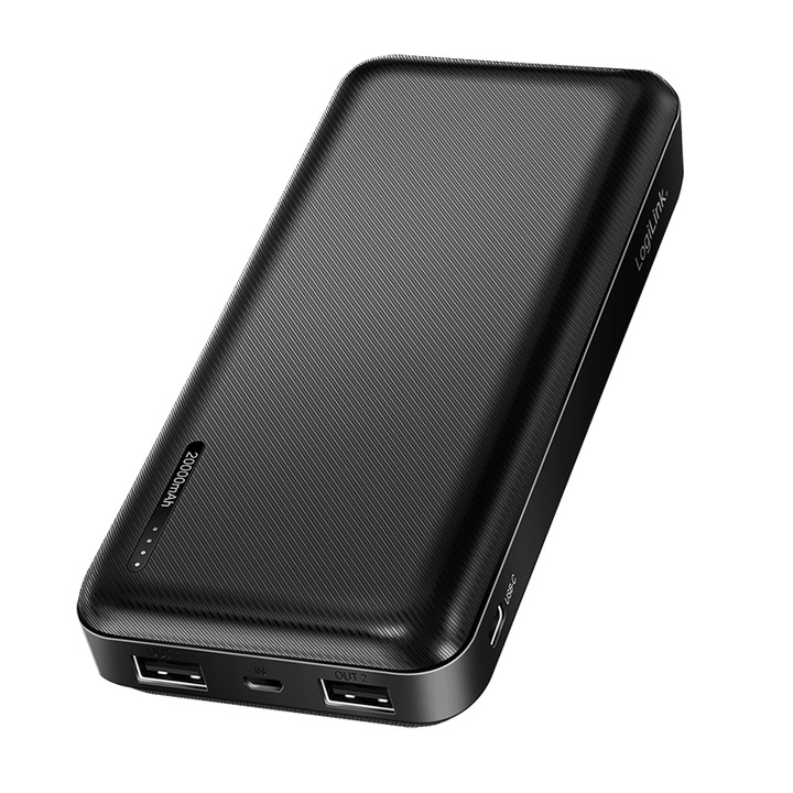 Power bank, Logilink, 20 000 mAh, 2x USB-A, 1x USB-C, negru