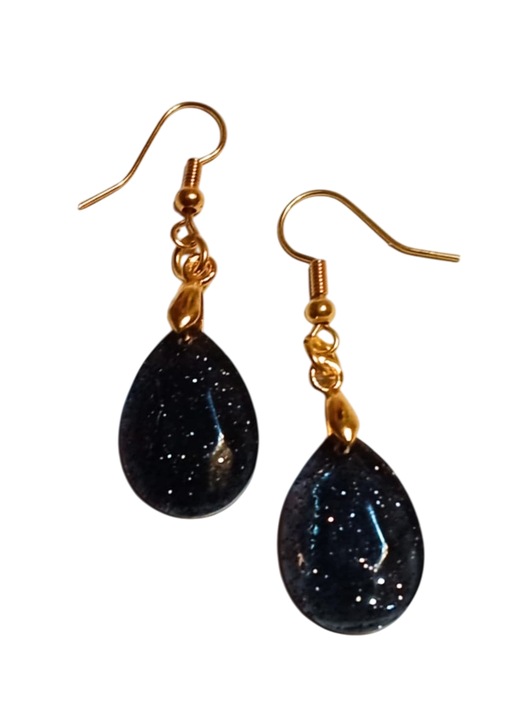 Cercei din rasina sintetica, realizati manual, negru, 4x1,5 cm