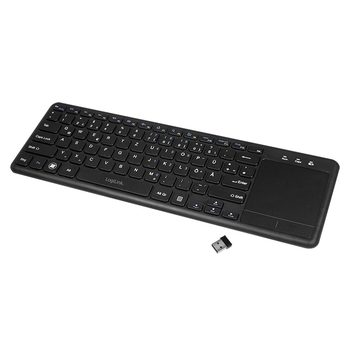 Tastatura wireless, LogiLink 2,4 GHz cu touchpad, 10m, 36,5x12,2x2cm