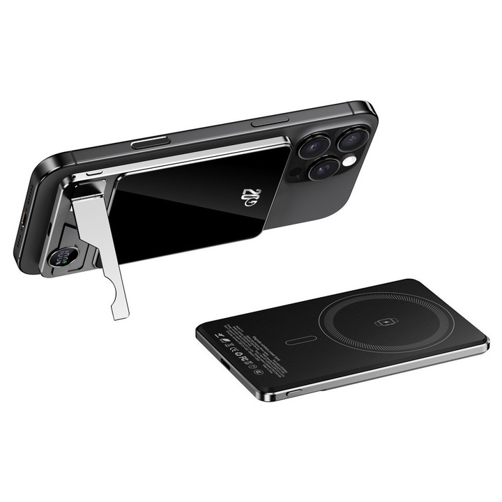 Baterie externa 3-in-1, 10000mAh, incarcare rapida 22.5W, gri, 104x66x13.5mm