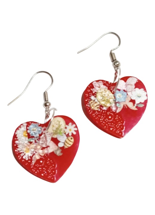 Cercei din rasina sintetica, realizati manual, multicolor, 4x2,5 cm