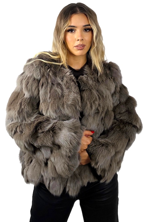 Blana naturala de vulpe Sidonia, cu maneca usor evazata, Cappuccino, Marime universala S/M/L, FashionForYou