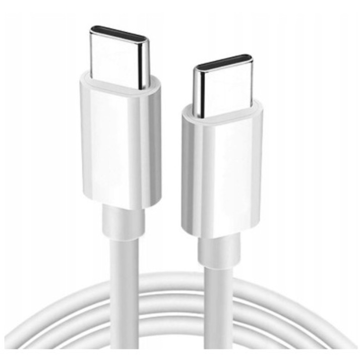 Cablu USB-C la USB-C 60W, Zenwire, 2m, incarcare rapida Quick Charge 3.0, alb