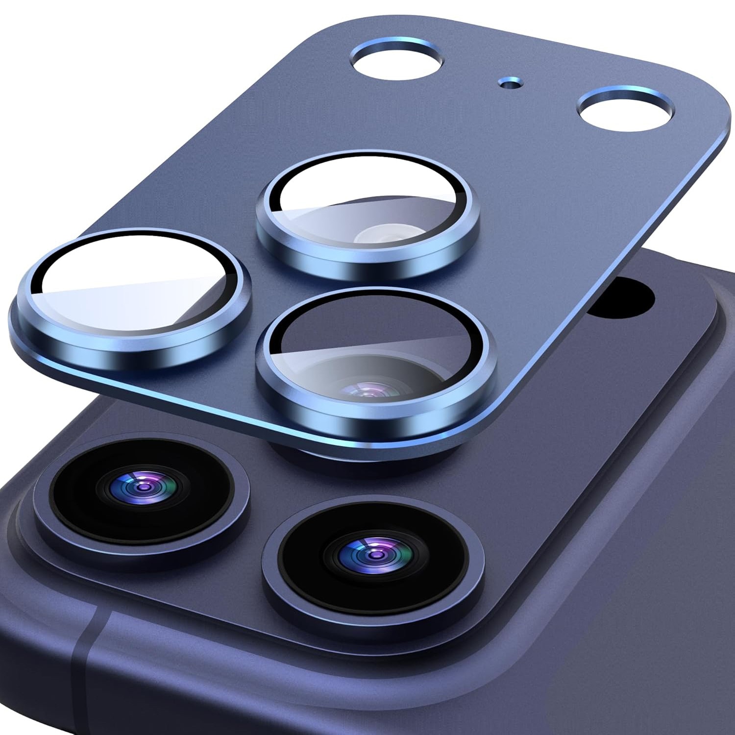 Protectie lentila camera spate, aliaj de aluminiu/sticla temperata, albastru, compatibil cu iPhone 17 Pro