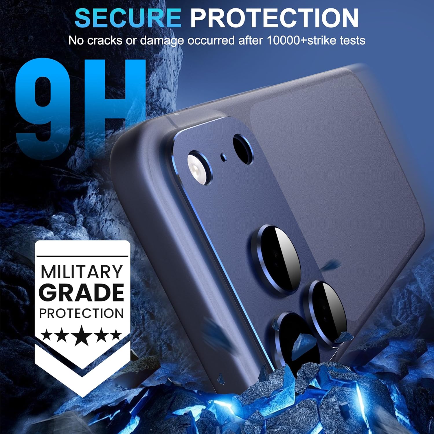 Protectie lentila camera spate, aliaj de aluminiu/sticla temperata, albastru, compatibil cu iPhone 17 Pro