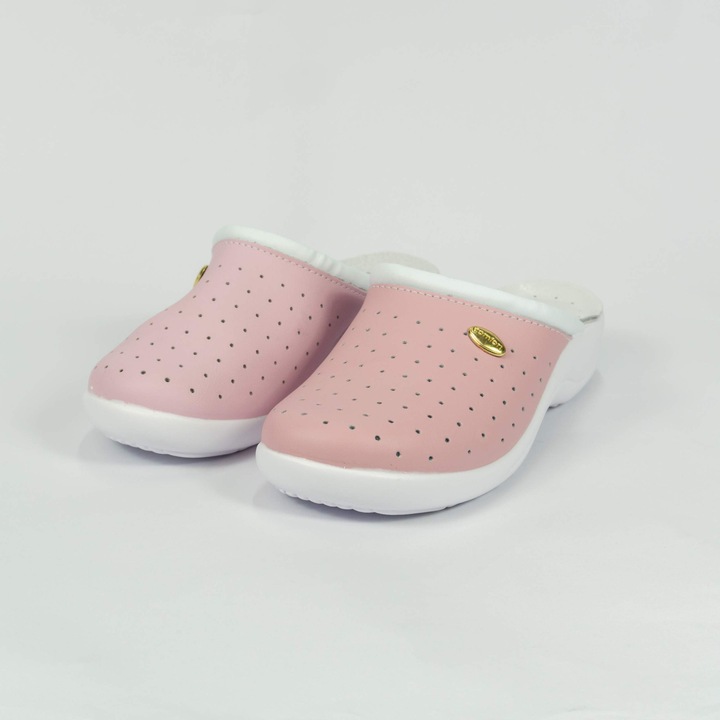 Saboti medicali Masstex din piele naturală, roz, mărimea 38, design fără bareta, talpă ușoară