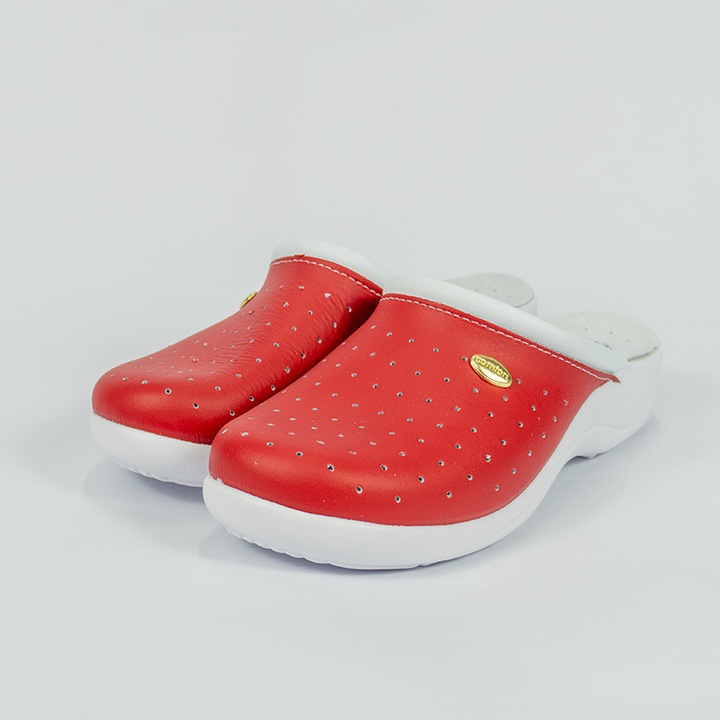 Saboti medicali Masstex, piele naturală, inserție roșie, mărimea 40