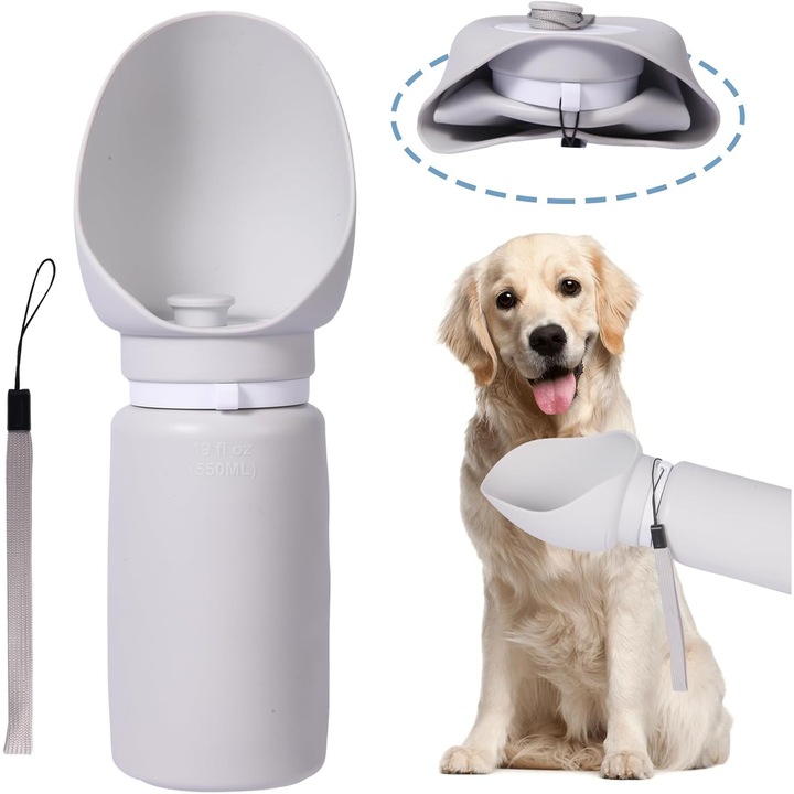 Sticla de apa pentru caini de 550 ml, cana portabila din silicon pentru caini, pliabila, etansa, bol de baut pentru animale de companie in aer liber