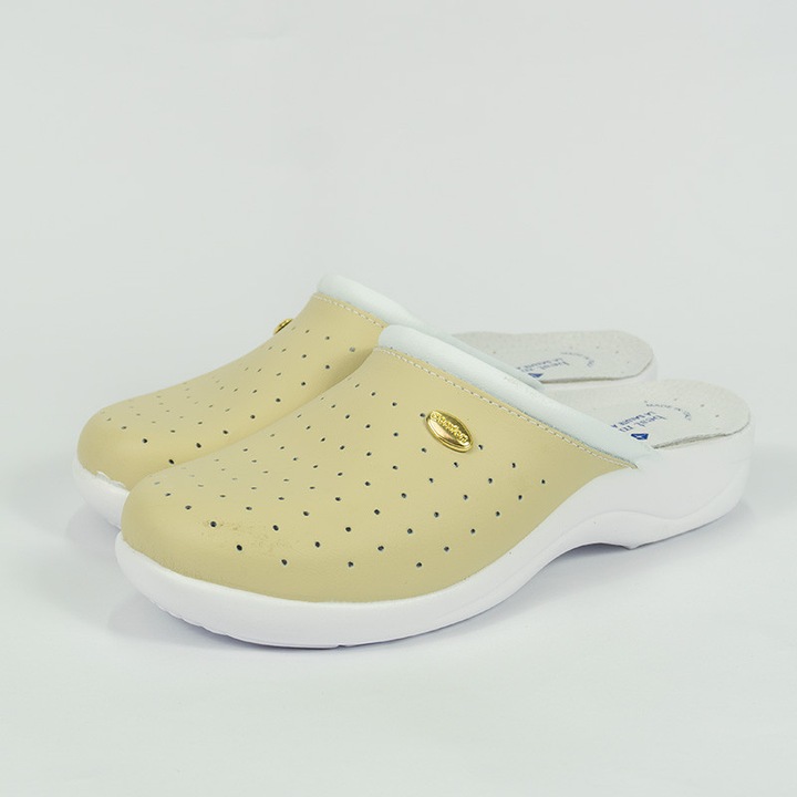 Sabot medical Masstex din piele naturală, bej, mărimea 37, cu elastic lateral