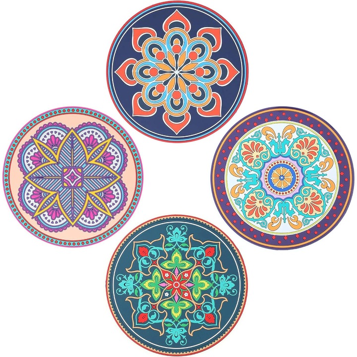 Декоративна подложка, Enforose, топлоустойчива, противоплъзгаща, многоцветна, лесна за поддръжка, комплект от 4 броя