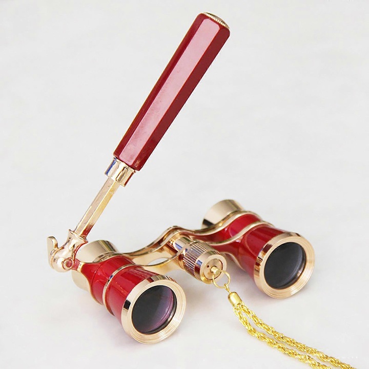 Бинокъл за опера 3X25 метален, с широк ъгъл на фокусиране, нощен, бял, 90x30x50mm, комплект с калъф и кърпа за лещи