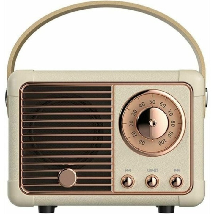 Boxa portabila retro, radio FM vintage, volum ridicat, conexiune wireless Bluetooth 5.0, suport card TF, alb