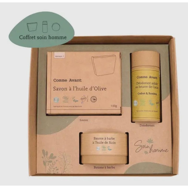 Натурален комплект твърда козметика за мъже, Comme Avant, био ароматна, веган, екологична опаковка