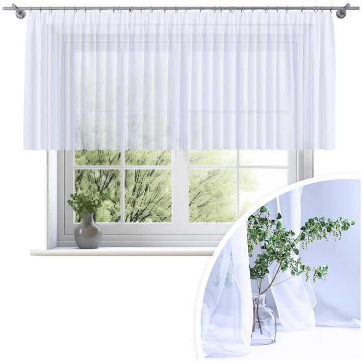 Perdea HomeView, Alb, 300x100 cm, Poliester, Montaj ușor