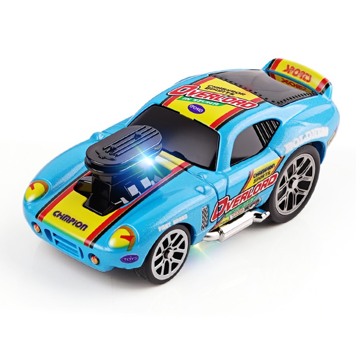 Masinuta cu telecomanda, Masina de curse pentru Drift si Cascadorii, Scara 1:64, Lumini LED, Jucarie interactiva baieti, Incarcare USB, Aliaj, 8x4x3cm, Albastru