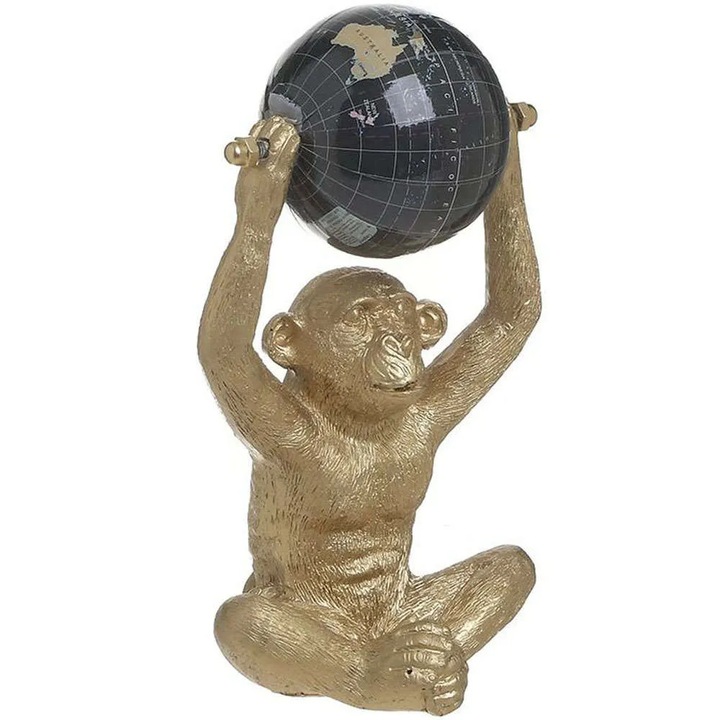 Maimuta decorativa cu hidrosfera, Inart, 9x6x16cm, negru-auriu