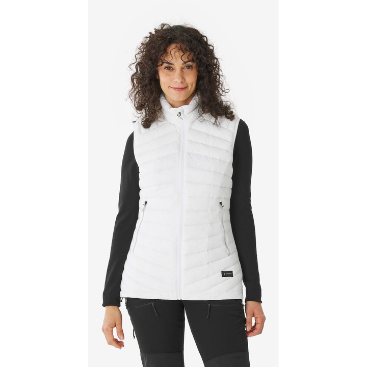 Vesta cu umplutura din puf mt100 trekking la munte alb dama s, material nevopsit