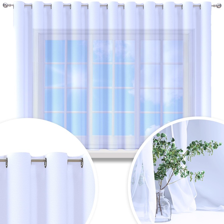 Perdea, Homeview, 400x160 cm, Alb, Pentru camera de zi si dormitor, Cu inele, Decorativ, Montaj usor, Poliester