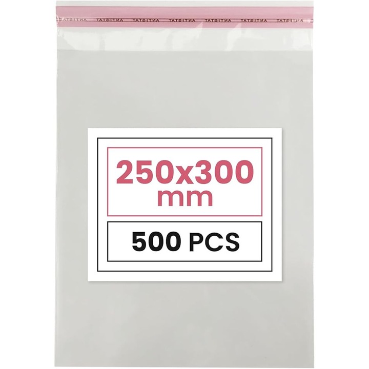 Прозрачна торбичка от фолио, Netuno, самозалепваща се полипропиленова, 25 x 30 см, 3 см капак, дебелина 25 микрона, идеална за опаковане, 500 бр