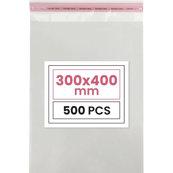 Прозрачен плик от фолио, Netuno, самозалепващ се полипропилен, 30 x 40 см, 3 см капак, дебелина 25 микрона, идеален за опаковане, 500 бр