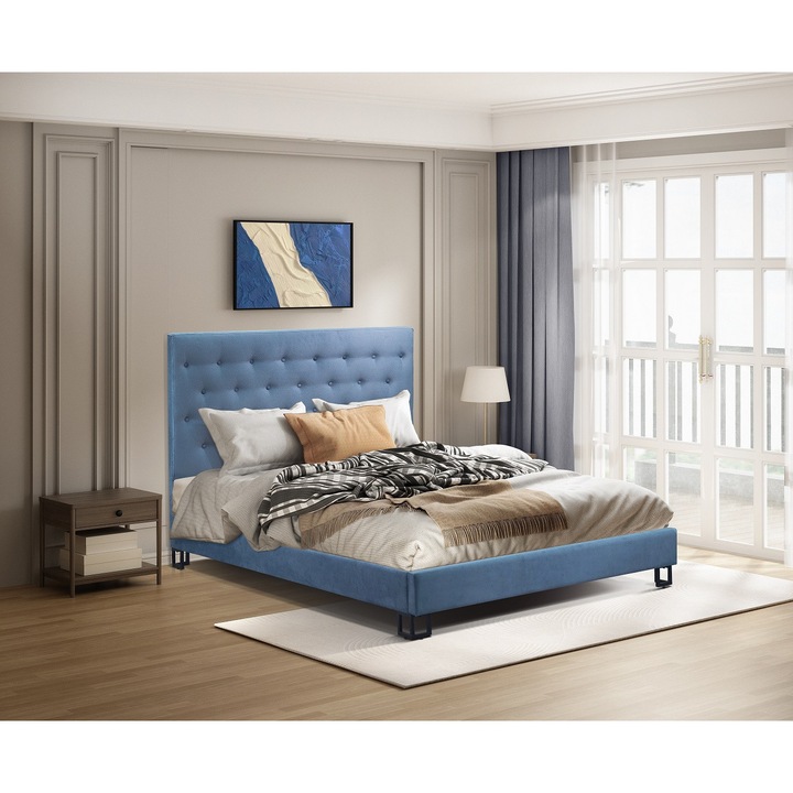 Pat 8872, 180x200 cm, tapitat, albastru